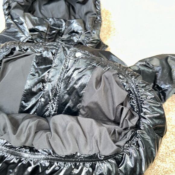 Pull&Bear puffer coat/jacket black wet look zip/button up women's SZ M hip hop - Picture 5 of 9